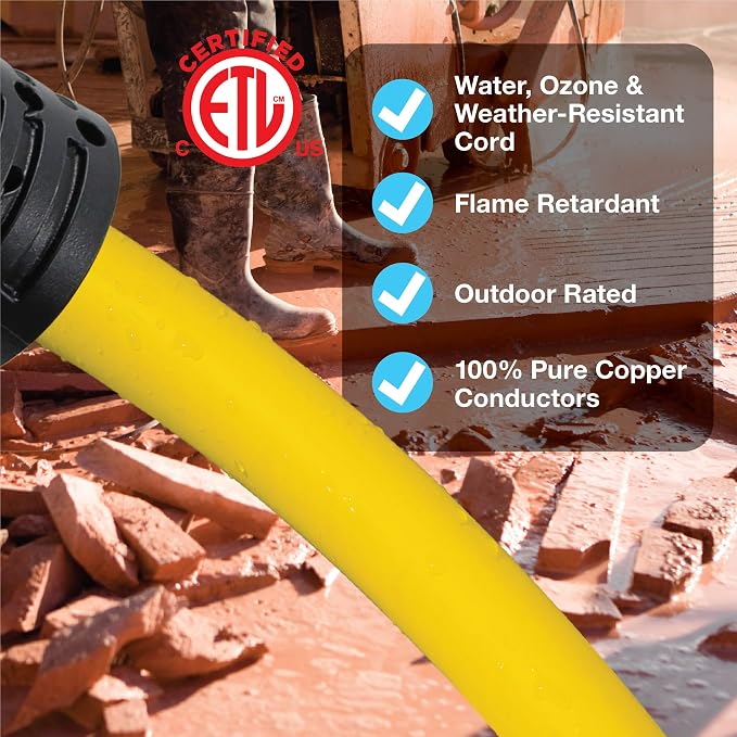 Clear Power 100 ft 12/3 SJTW Heavy Duty Outdoor Extension Cord, Water & Weather - Image 9