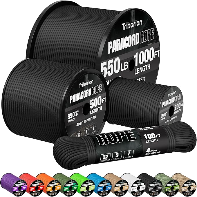 Paracord Rope 550 lb - 50ft 5/32" Parachute Cord 4MM 7-Strand para Cord - Heavy by Triberion