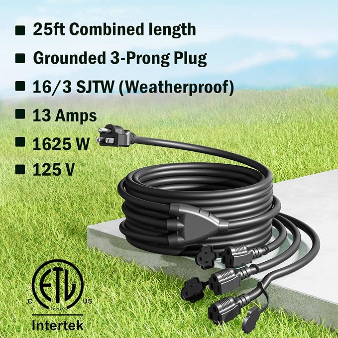 Eversimpleinc Black 1 to 3 Splitter Extension Cord, 3 Prong Plug - Image 3