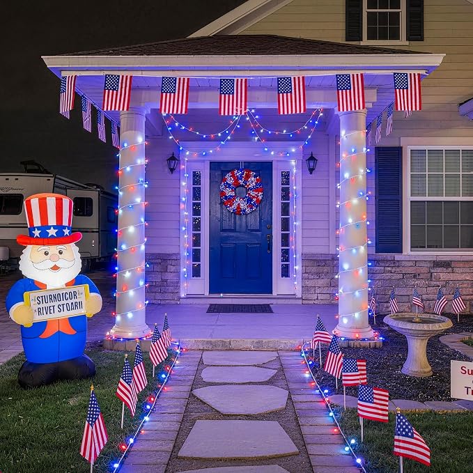 JMEXSUSS 33ft 100 LED Red White and Blue Lights Outdoor, 4th of July Lights - Image 4