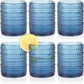 KMIGRUAN Hobnail Drinking Glasses Set of 6, 12oz Blue Vintage Glassware by KMIGRUAN