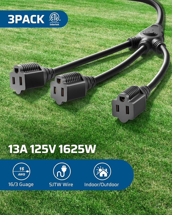 DEWENWILS Extension Cord Splitter 1 to 3, 18 Inch 16/3 Heavy Duty SJTW Wire - Image 6