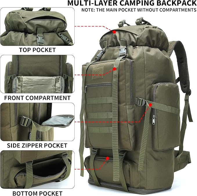 Hiking Backpack for Men 70L/100L Camping Backpack Military Rucksack Molle 3 - Image 3