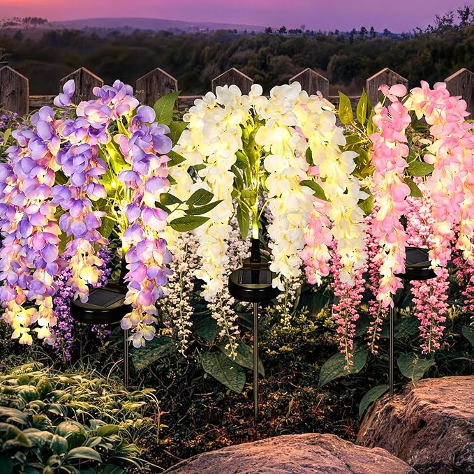 GIGALUMI Solar Lights Outdoor for Garden Decor, 3 Pack Solar Flower Lights by GIGALUMI