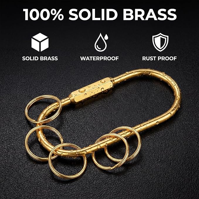 Tiezzi 6 Pack Gold Carabiner Key Ring Clip, Premium Brass Screw Locking - Image 4