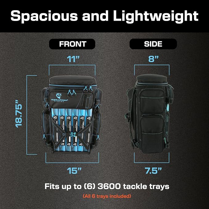 Evolution Fishing Drift Series Tackle Backpack, Outdoor Rucksack w/ 6 Fishing - Image 2