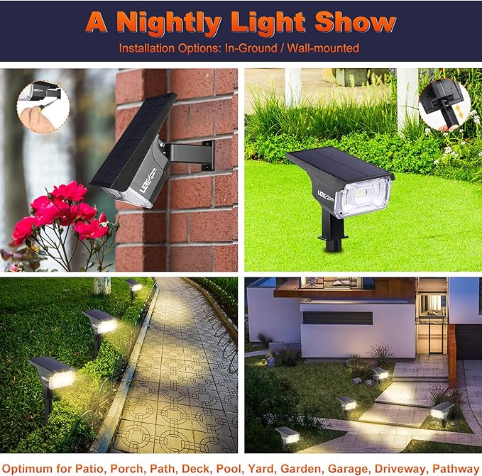 LEREKAM 40 LEDs Spotlights, IP65 Waterproof Solar Powered Landscape Spotlights - Image 3