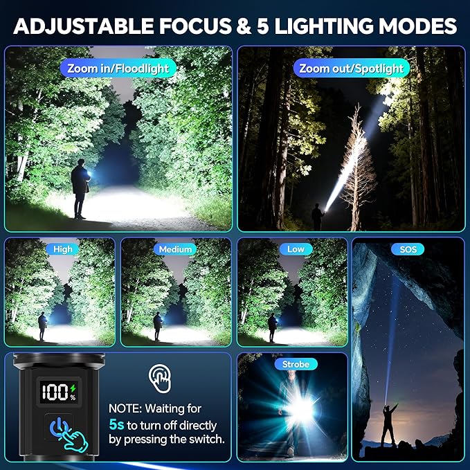 LED Rechargeable Flashlights 9900 High Lumens 2Pack, Super Bright Flashlight - Image 3