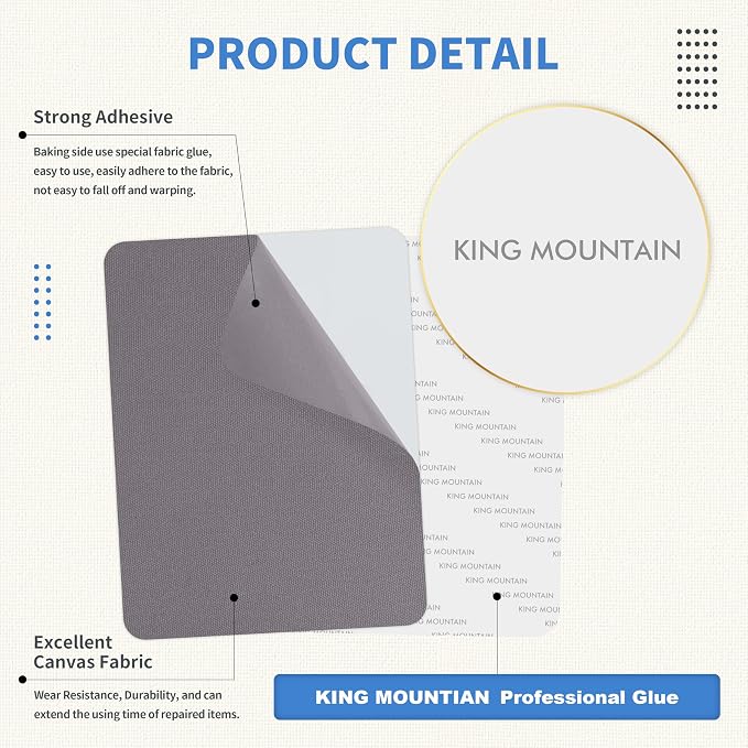 KING MOUNTAIN Canvas Repair Patch 9 x11 Inch 2 Pcs Self-Adhesive Waterproof - Image 3