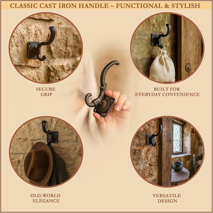 Mystic Colonial Medieval Wall Hooks Hand-Forged Black Coated | Rustic - Image 5