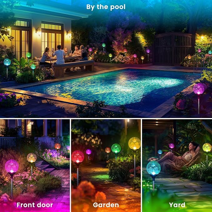 GIGALUMI Solar Garden Lights 3 Pack, Solar Lights Outdoor Decorative Waterproof - Image 2