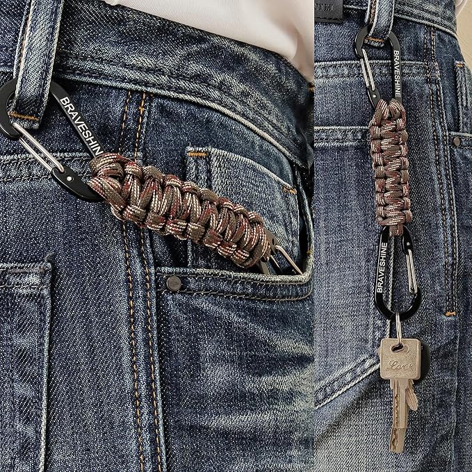 BRAVESHINE Paracord Keychain Carabiner Clip, D Ring Lanyard Hanger Stroller Hook - Image 2