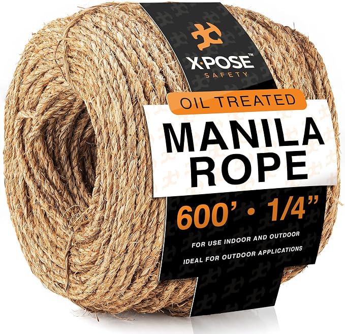 Manila Rope - 1/4 Inch 600' - 3 Strand Cordage Twisted Braided Rope - Thick by XposeSafety