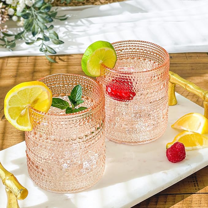 Kate Aspen Rose Gold Cups Pink Hobnail Beaded Drinking Glasses Set of 6-10 oz - Image 2