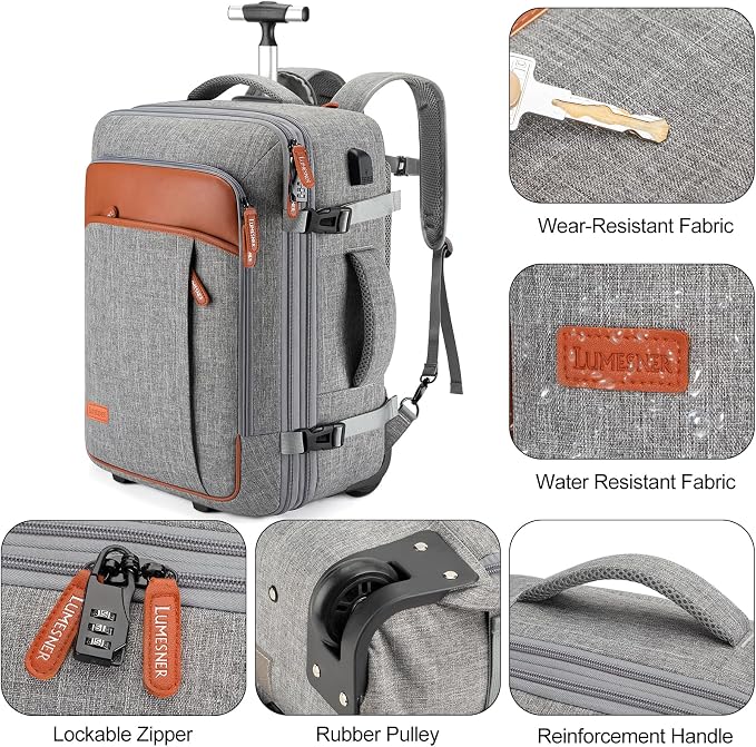 Lumesner Rolling Backpack for Men and Women, Extra Large 42L Travel Backpack - Image 4