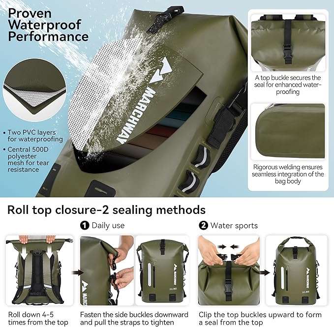 MARCHWAY Roll Top Waterproof Backpack, Floating Dry Bag 20L/30L/45L - Image 4