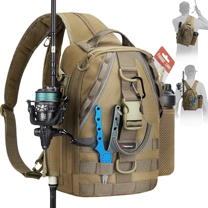 Piscifun Fishing Backpack with Rod Holder, Lightweight Sling Bag Storge Gear by Piscifun