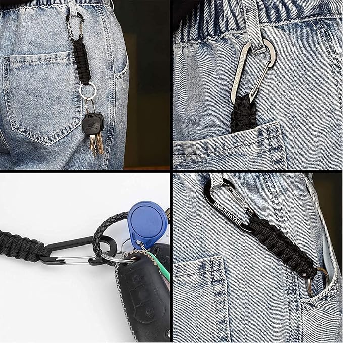 BRAVESHINE Paracord Keychain Carabiner Clip, D Ring Lanyard Hanger Stroller Hook - Image 8
