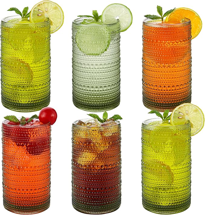 Vintage Hobnail Drinking Glasses Set of 6, 16 oz Large Capacity Embossed Green - Image 7