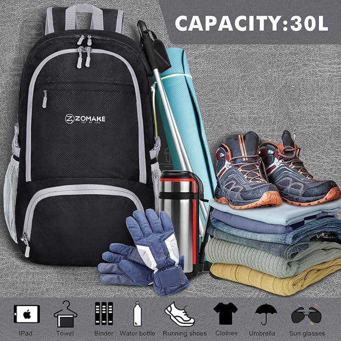 ZOMAKE Lightweight Packable Backpack 30L, Foldable Hiking Backpacks Water - Image 2