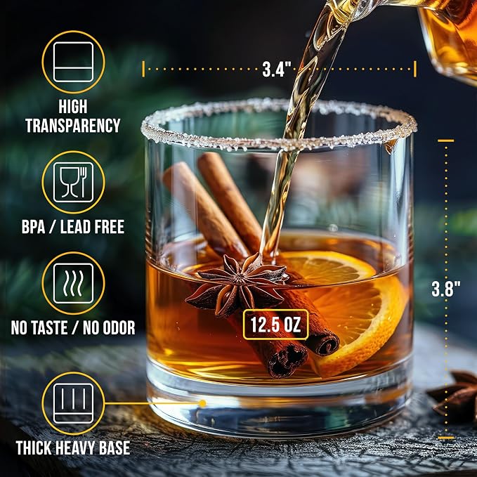 Bravario Unbreakable Whiskey Glasses, Plastic Rocks Glasses — 12.5 oz Clear - Image 3