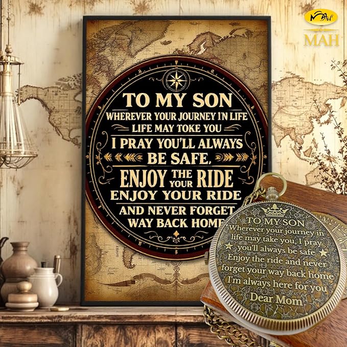 Brass Compass Gift to My Son Never Forget I Love You, Sentimental Keepsake from - Image 3