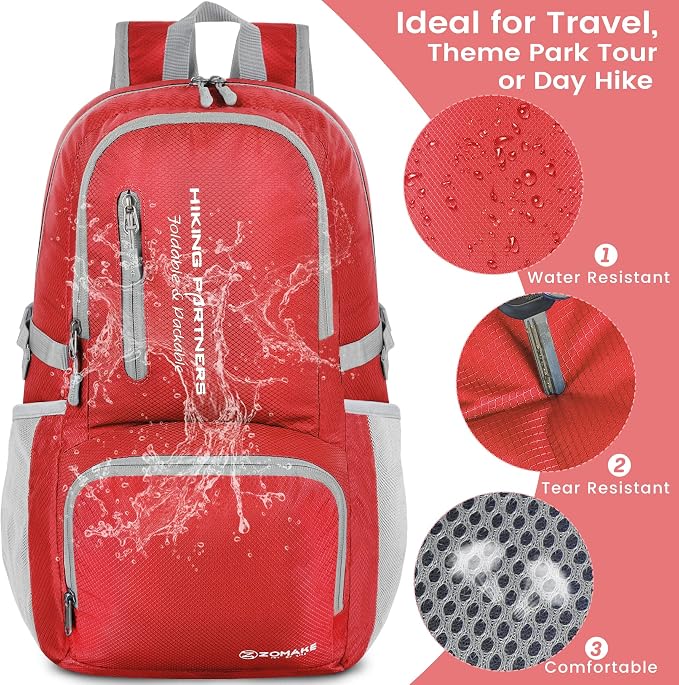 ZOMAKE Lightweight Packable Backpack, 35L Light Foldable Hiking Backpacks Water - Image 4