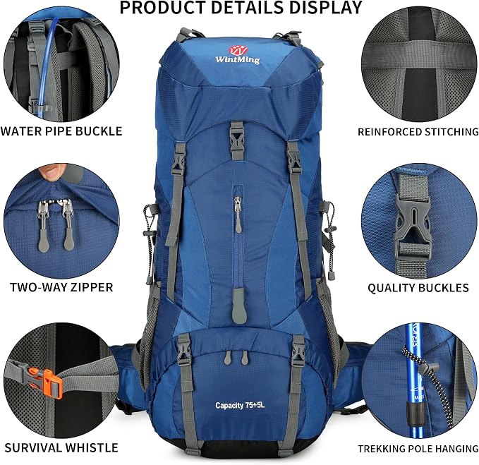 75L Hiking Backpack with Rain Cover Waterproof Camping Backpack Shoes Warehouse - Image 6