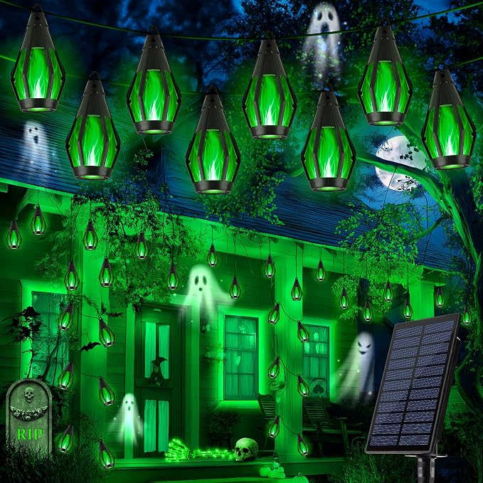 iBaycon Solar Halloween Lights, 27Ft 10 LED Bulbs Flickering Flame String Light by iBaycon