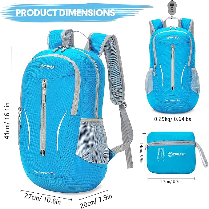 ZOMAKE Ultra Lightweight Packable Backpack 25L, Foldable Hiking Backpacks Water - Image 2