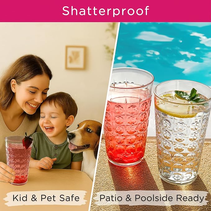 Kate Aspen Clear Plastic Drinking Glasses Set of 8, 19 oz, Hobnail Bubble - Image 2