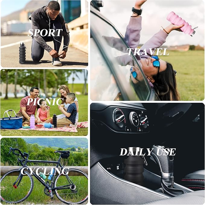 Nefeeko Collapsible Water Bottle, Reuseable BPA Free Silicone Foldable Water - Image 6