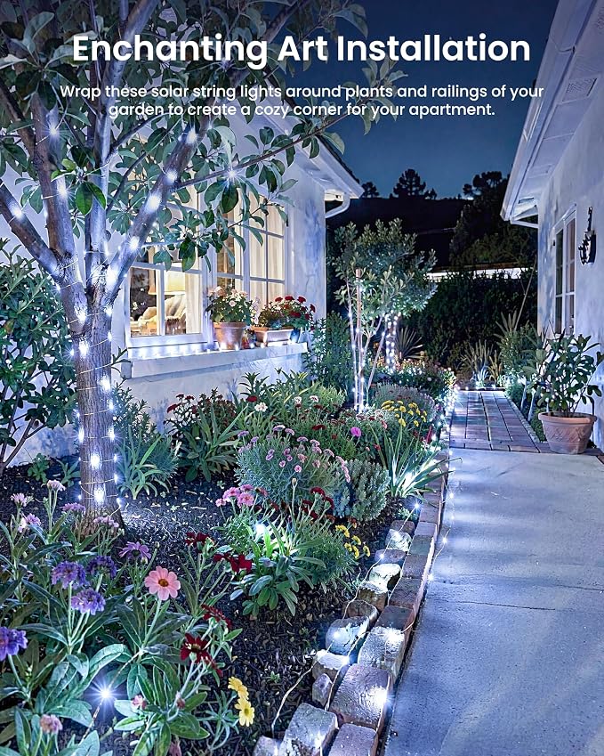 Minetom 2 Pack Solar String Lights, Total 66Ft 200 LED Solar Fairy Lights - Image 7