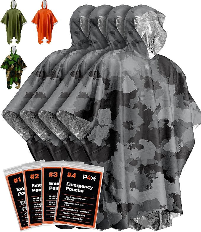 PREPARED4X Emergency Mylar Poncho – Survival Rain Poncho by PREPARED4x