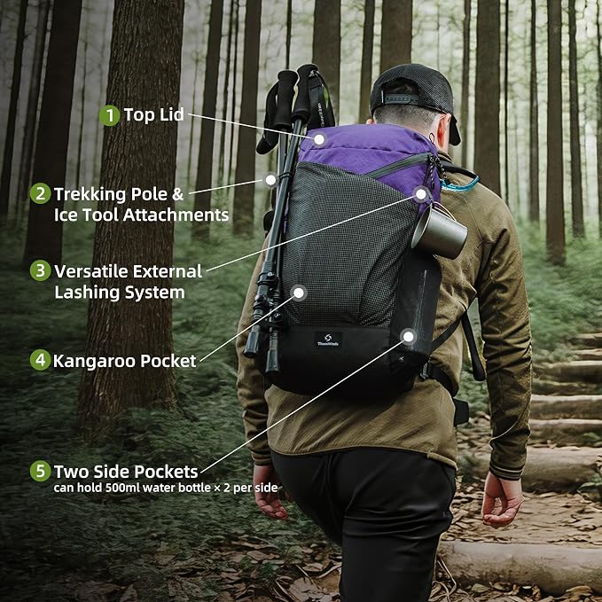 Thous Winds Ultralight Backpack, 20+5L Waterproof Hiking Daypack, EPX200 Fabric - Image 2