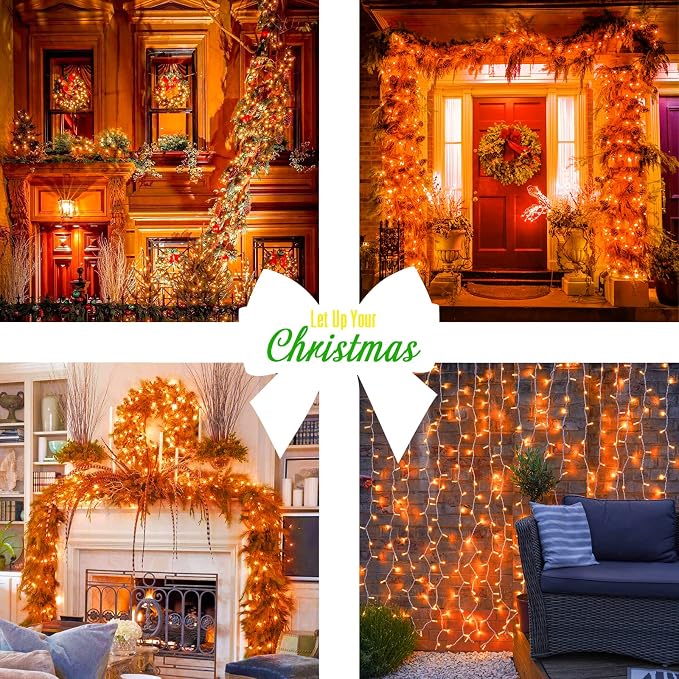 JMEXSUSS 33ft 100 LED Orange Christmas Lights, Battery Operated Christmas Lights - Image 4