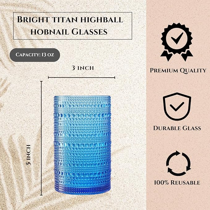 Khen Plastic Hobnail Drinking Highball Glasses Set of 6 Bright Tones Cups 14oz - Image 3