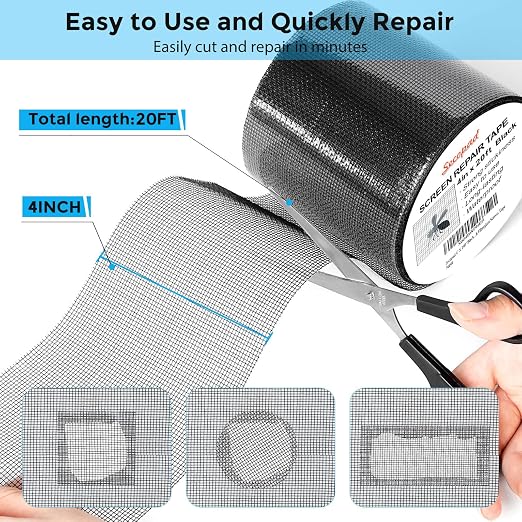 Secopad Black Window Screen Repair Tape, 4 in X 20 FT Kit - Image 2