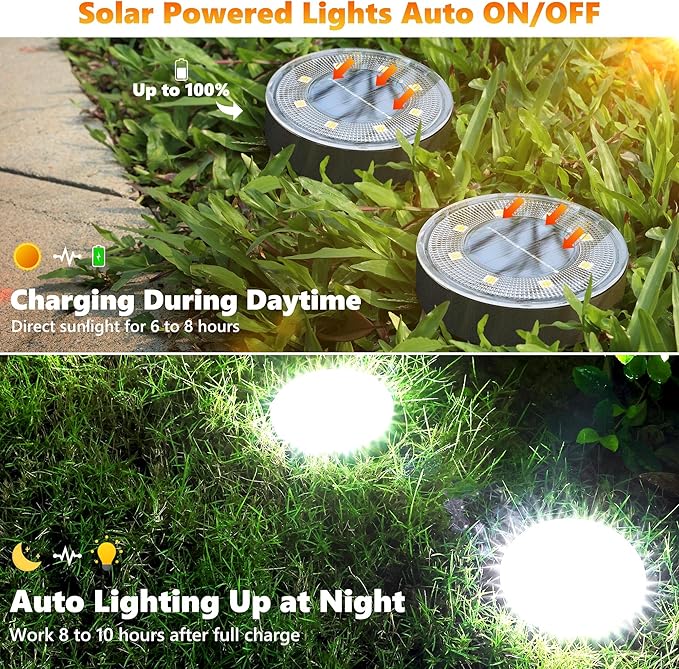 Joomer Solar Ground Lights, 4 Pack 8 LED Solar Lights Outdoor Waterproof IP68 - Image 3