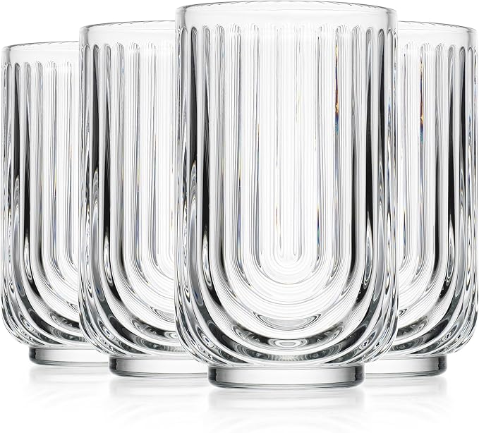 Glaver's Vintage Glassware Art Deco Glasse Ribbed Drinking Glasses U-Shape Arch - Image 8