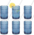 KMIGRUAN Large Hobnail Drinking Glasses Set of 6, 15oz Blue Vintage Glassware by KMIGRUAN