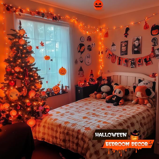 JMEXSUSS 200 LED Orange Halloween Lights Outdoor, 66ft Connectable Halloween - Image 3