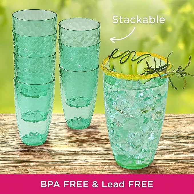 Kate Aspen Hammered Teal Plastic Drinking Glasses Set of 8, 23 oz, Acrylic - Image 4