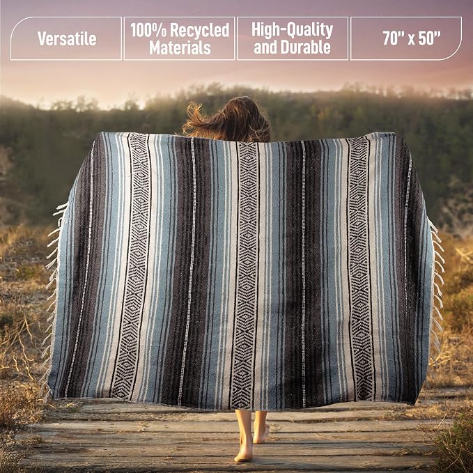 Hydration Nation Authentic Large Handwoven Mexican Blanket - Image 3