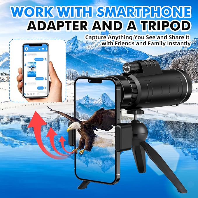 40x60 Monocular Telescope with Smartphone Adapter and Telescope Case High - Image 5
