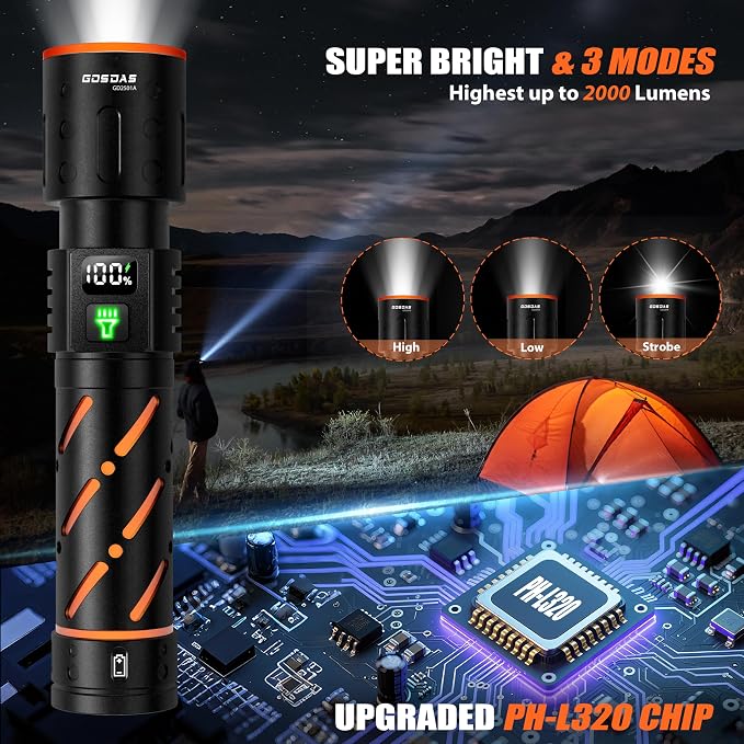 Rechargeable Flashlights High Lumens 100000 2 Pack, Super Bright 30W LED - Image 2