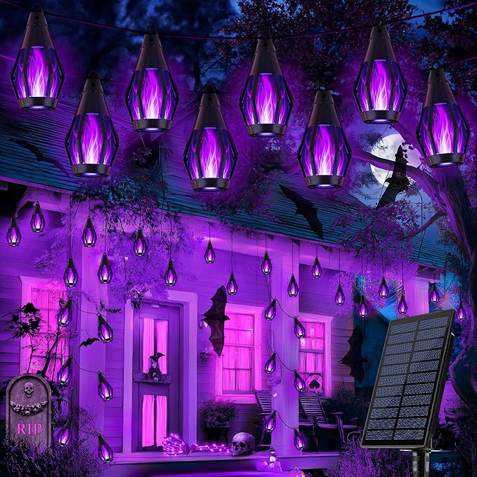 iBaycon Solar Halloween Lights, 27Ft 10 LED Bulbs Flickering Flame String Light by iBaycon