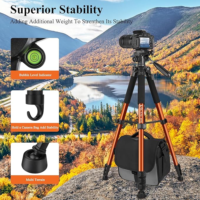 Victiv Tripod 74-Camera-Tripod for Cell Phone, Aluminum Professional Heavy Duty - Image 6