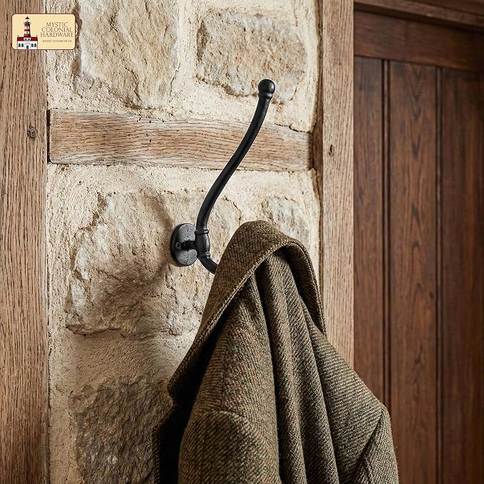 Mystic Colonial Rustic Cast Iron Wall Hooks, Heavy Duty Retro Utility Hanger - Image 5