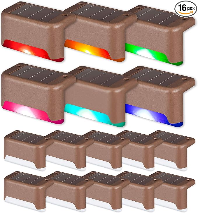 SOLPEX Color Changing Solar Deck Lights, 16 Pack Waterproof LED Lights by Solpex